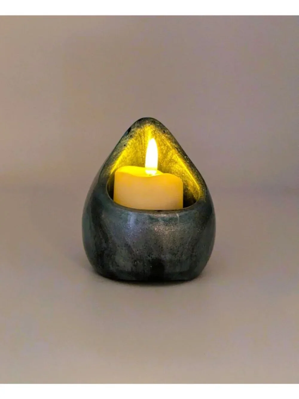 Teardrop Resin LED Candle Holder With Battery-Operated Candle Metallic Blue Fini